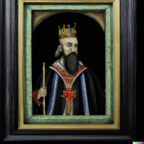 DALL·E 2022-07-29 16.50.35 - A hand painted oil painting of the king of Saxony from the year 0936 in a wooden frame2.
