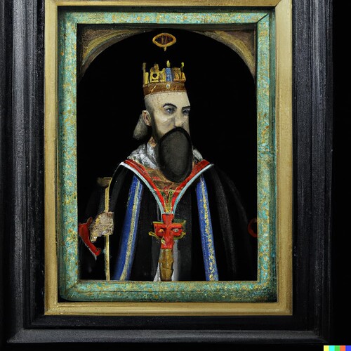 DALL·E 2022-07-29 16.48.31 - A hand painted oil painting of the king of Saxony from the year 0936 in a wooden frame.