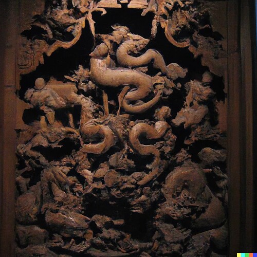 DALL·E 2022-07-29 16.58.46 - An alter piece made of three large wooden screens exactingly carved depicting deep-sea life.  Some fish of the normal sort are depicted but crustacean