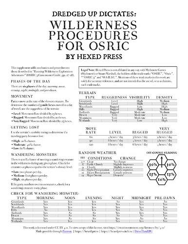 wildnerness rules for osric